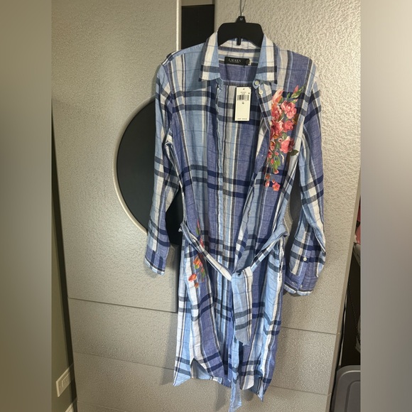 NWT Lauren Ralph Lauren  Floral & Plaid Linen Shirtdress Size 10 - Picture 5 of 10
